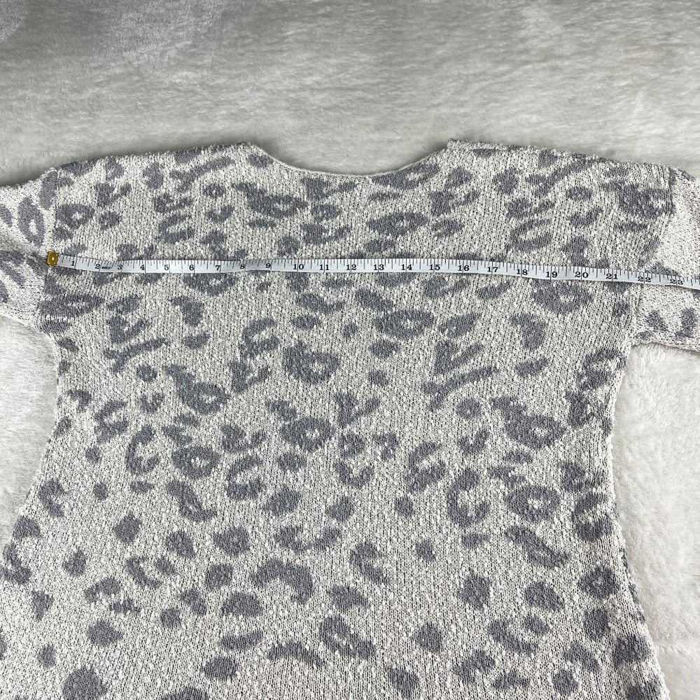 Knox Rose Leopard Print Knit Sweater Womens Size S Off White Gray V Neck Side Sp - Picture 12 of 15
